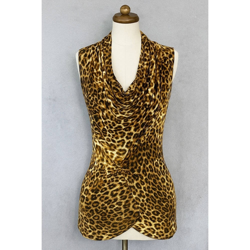 Jennifer Lopez Leopard Print Cowl Neck Sleeveless Top Blouse XS